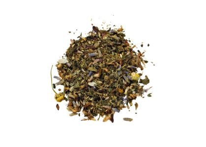 Lavender chamomile tea recipe ingredients laid out for brewing
